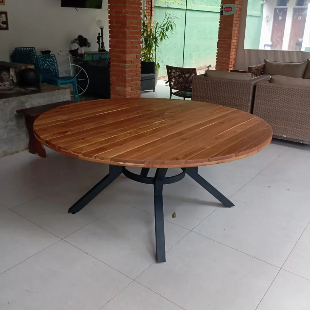 Mesa Duna Redonda - Alumínio e Madeira Teca | HG Decor Exclusive & Móveis Home Garden | Atibaia - SP